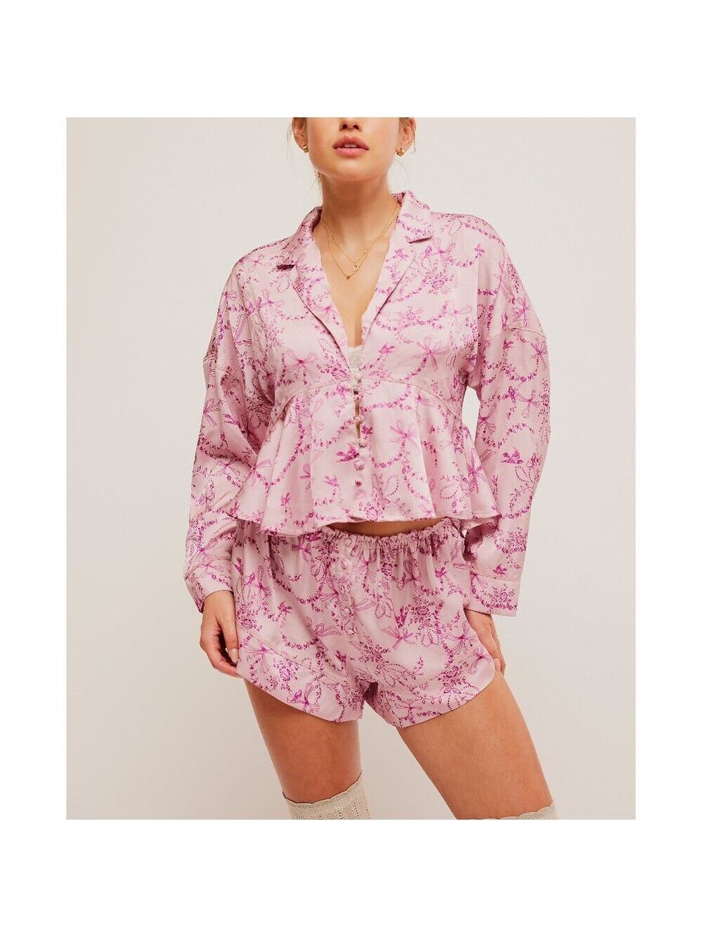 Free People Pink Floral Satin Pajama Set